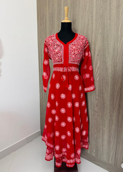 Handmade Chikankari Georgette Anarkali with Inner