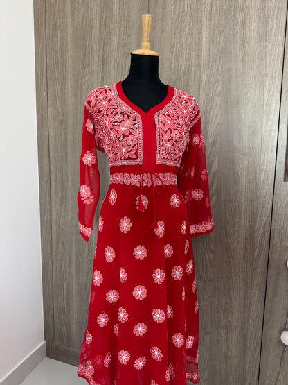 Handmade Chikankari Georgette Anarkali with Inner