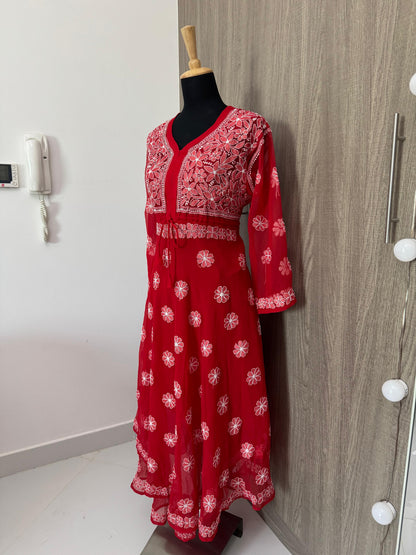 Handmade Chikankari Georgette Anarkali with Inner