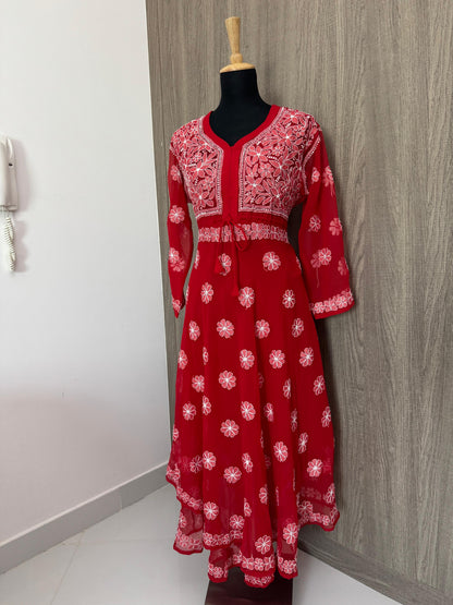 Handmade Chikankari Georgette Anarkali with Inner