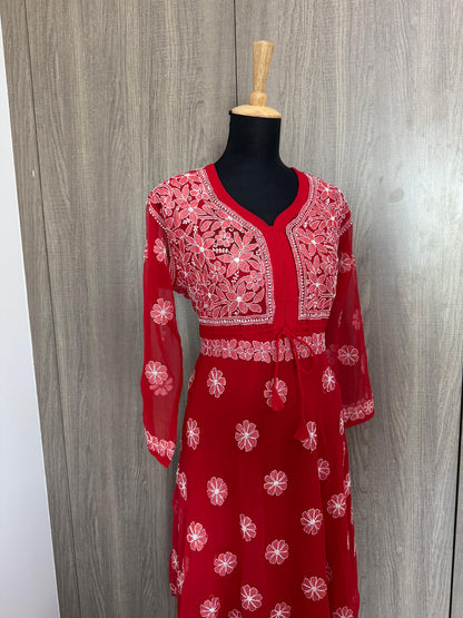 Handmade Chikankari Georgette Anarkali with Inner