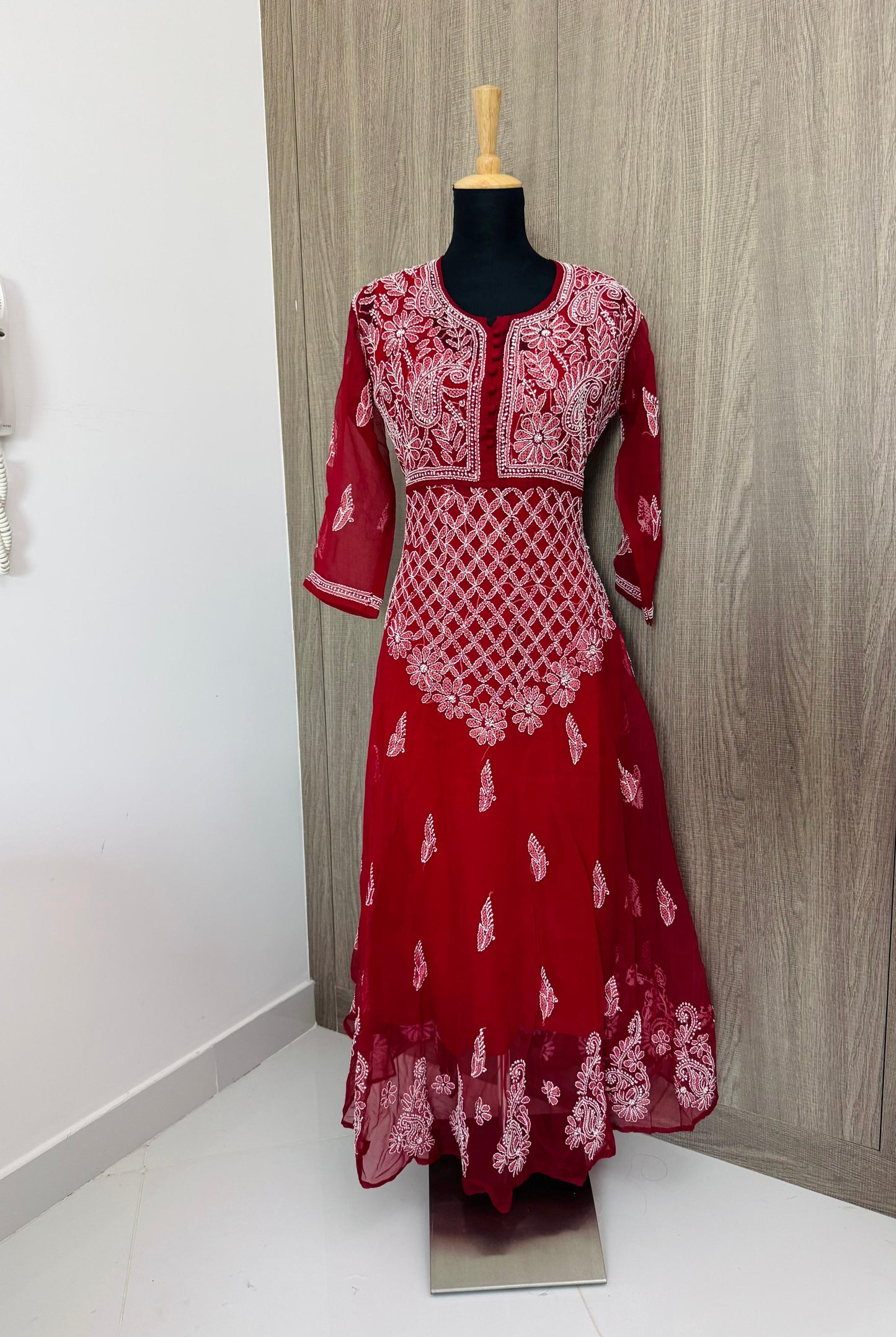 Handmade Chikankari Georgette Anarkali with Inner