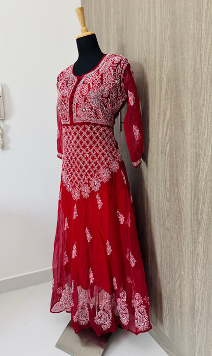 Handmade Chikankari Georgette Anarkali with Inner