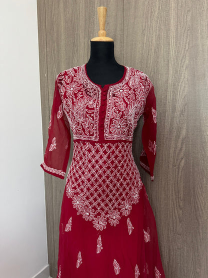 Handmade Chikankari Georgette Anarkali with Inner
