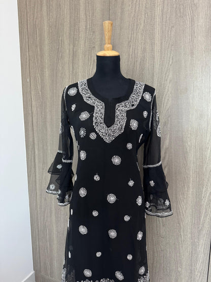 Handmade Chikankari Georgette Anarkali with Inner