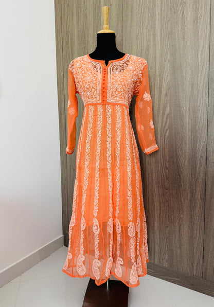 Handmade Chikankari Georgette Anarkali with Inner
