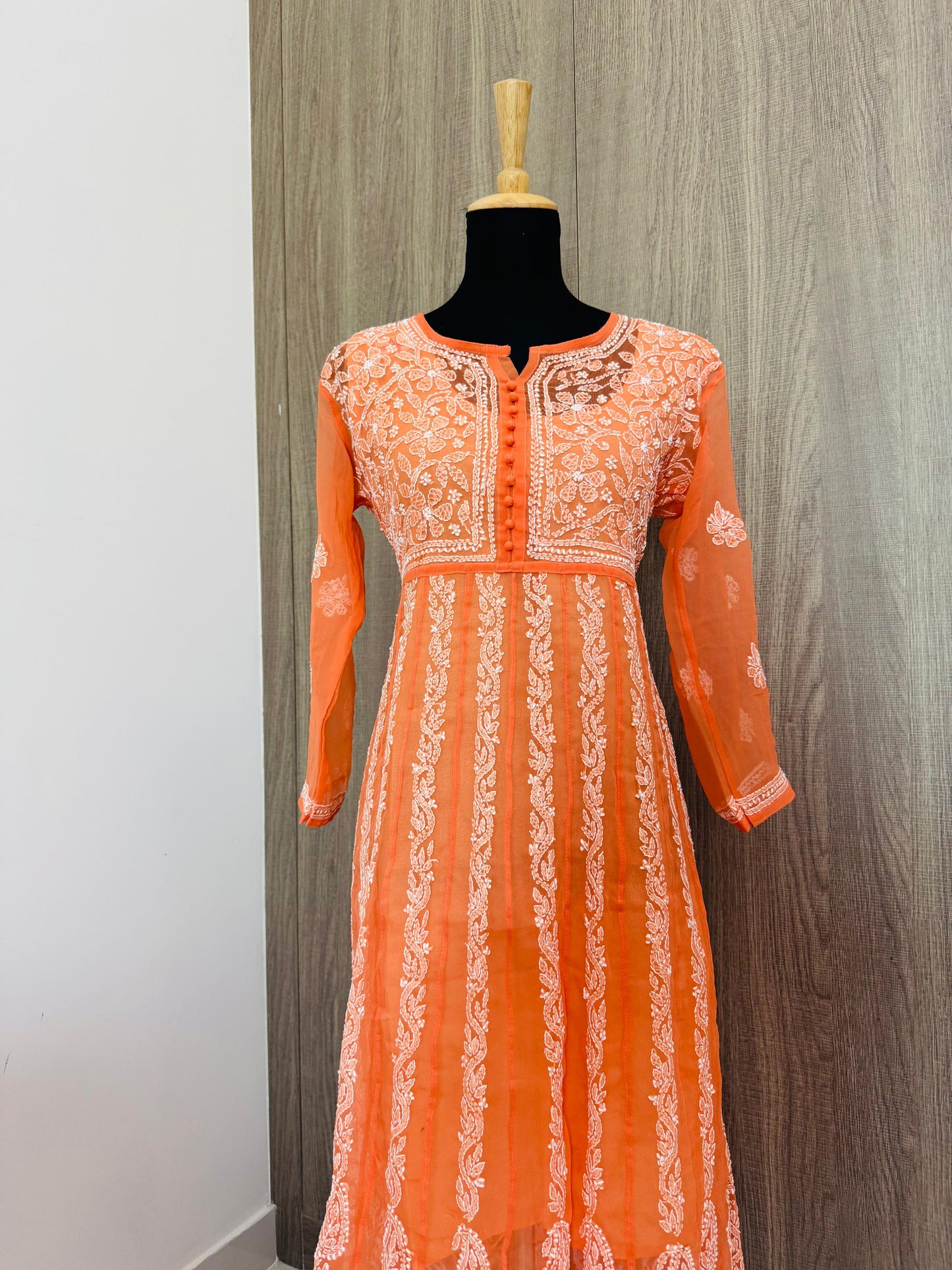 Handmade Chikankari Georgette Anarkali with Inner