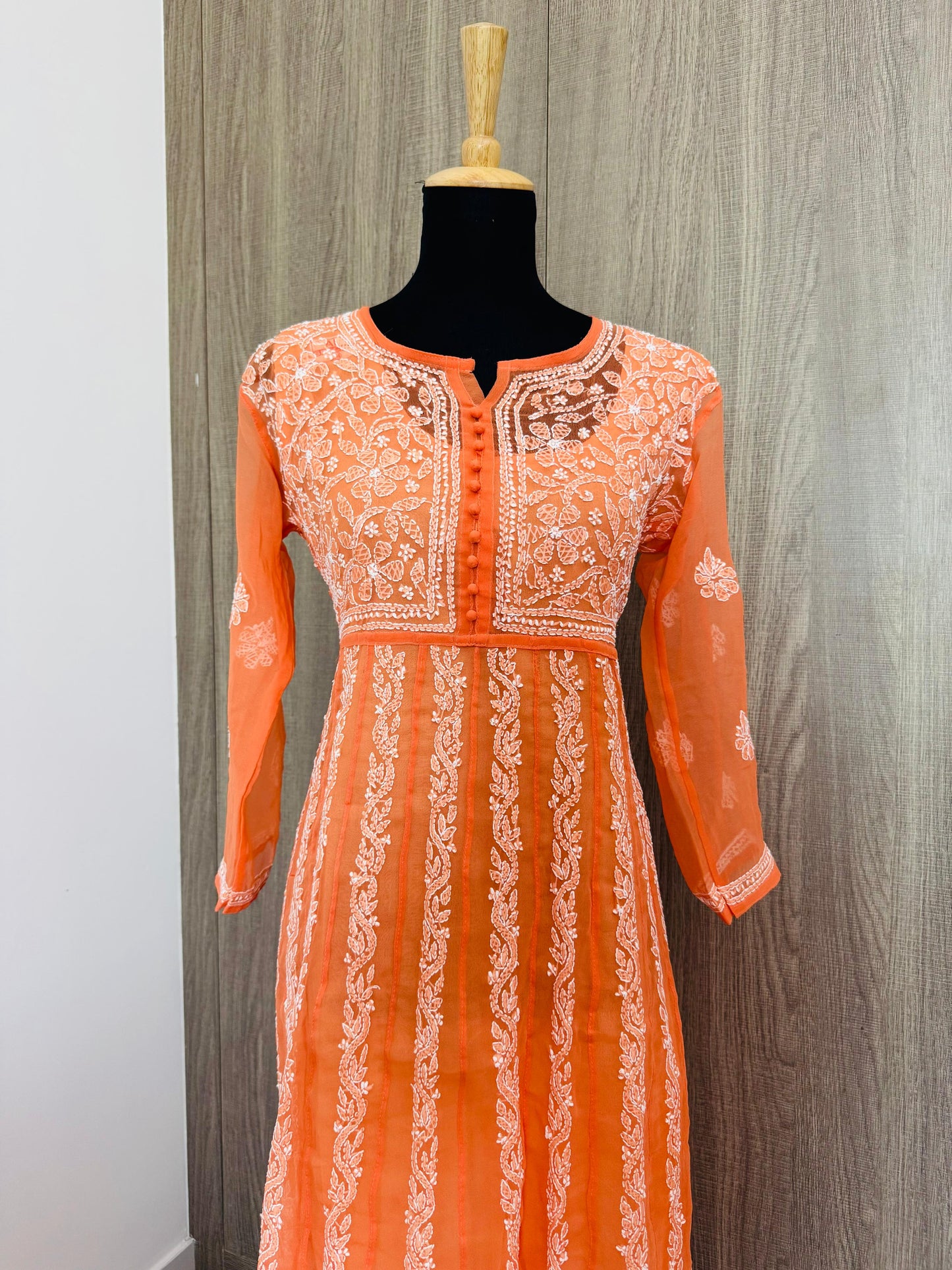 Handmade Chikankari Georgette Anarkali with Inner