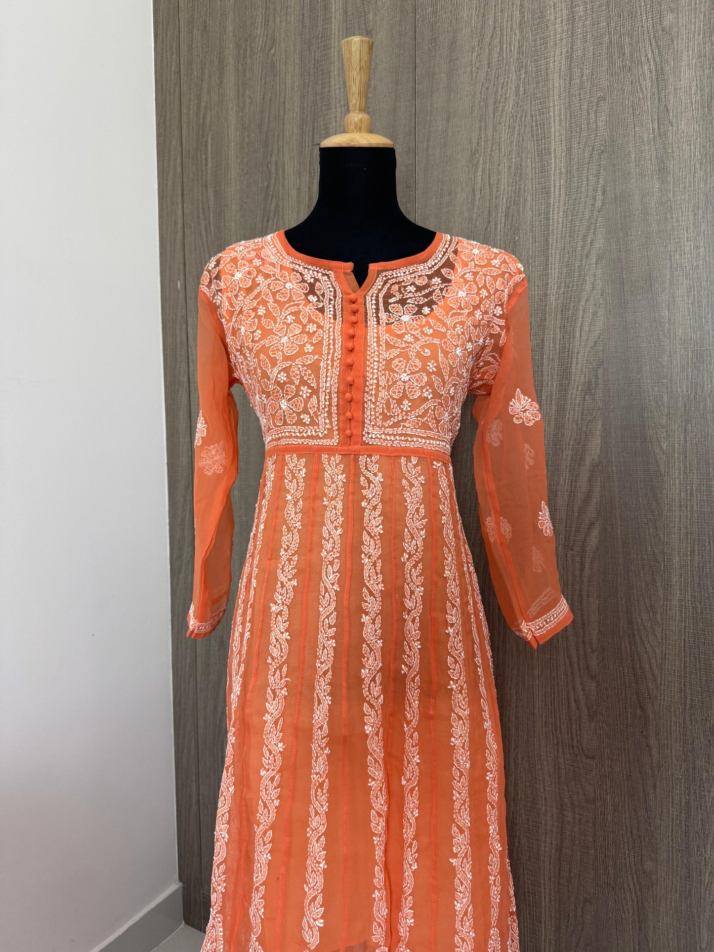 Handmade Chikankari Georgette Anarkali with Inner