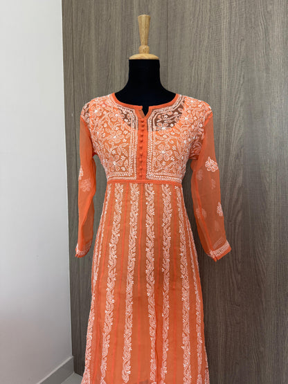 Handmade Chikankari Georgette Anarkali with Inner