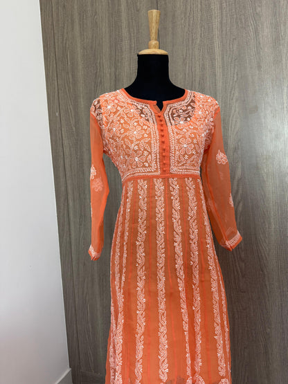 Handmade Chikankari Georgette Anarkali with Inner