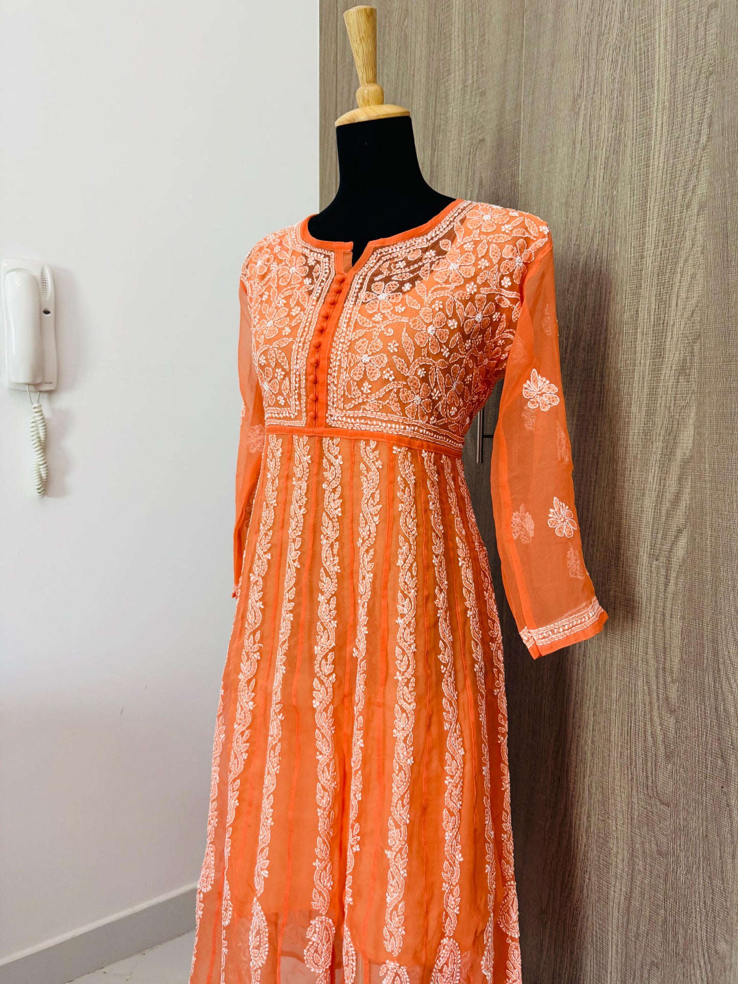 Handmade Chikankari Georgette Anarkali with Inner