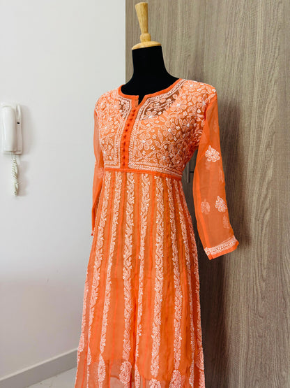 Handmade Chikankari Georgette Anarkali with Inner
