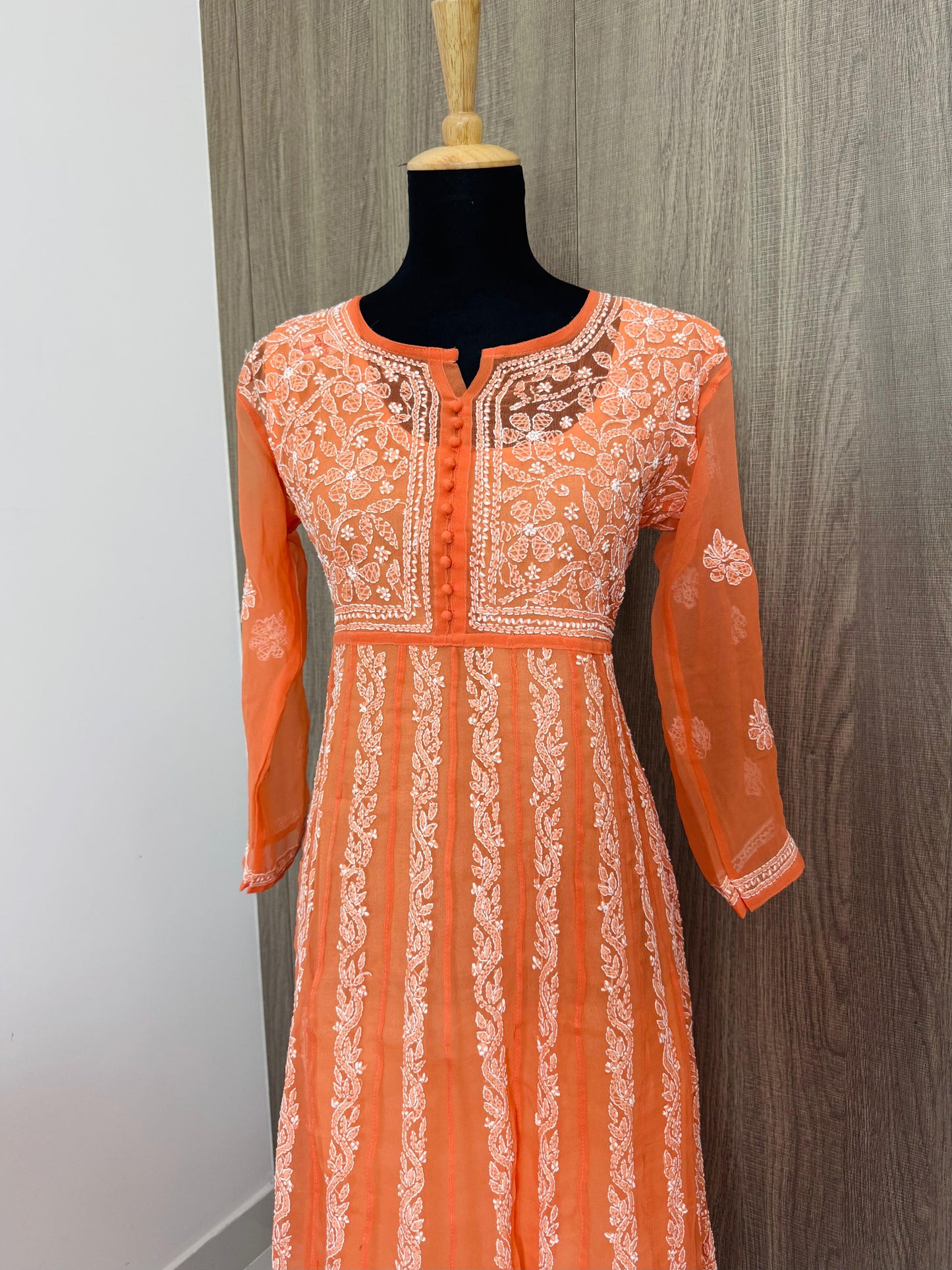 Handmade Chikankari Georgette Anarkali with Inner