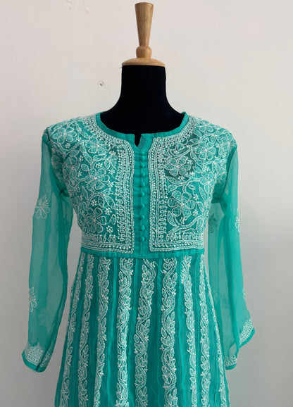 Handmade Chikankari Georgette Anarkali with Inner