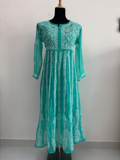 Handmade Chikankari Georgette Anarkali with Inner