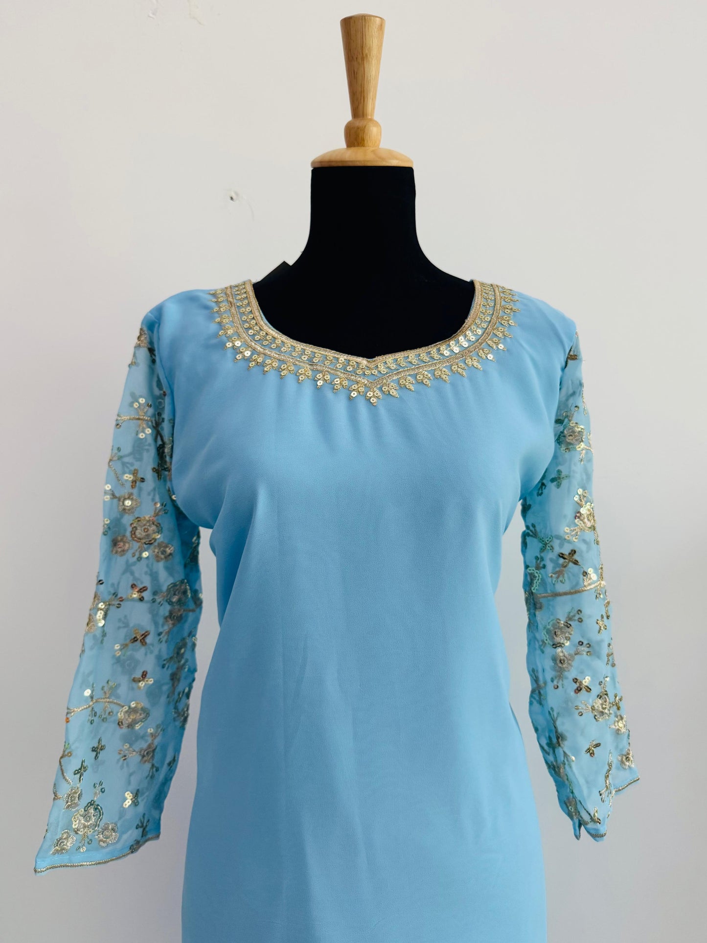 Embroidered Georgette Top, Palazzo & Dupatta