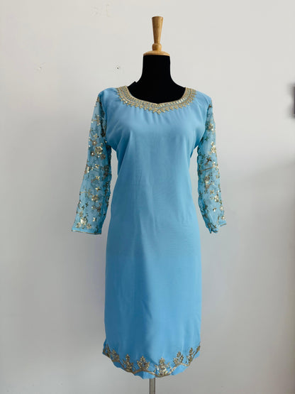 Embroidered Georgette Top, Palazzo & Dupatta