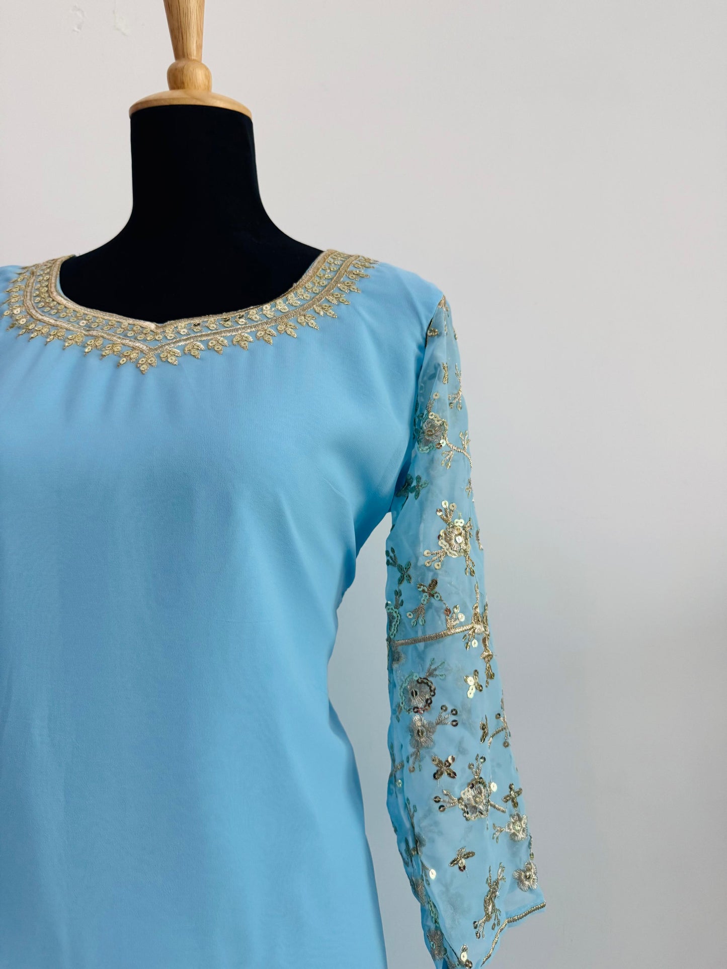 Embroidered Georgette Top, Palazzo & Dupatta