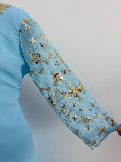 Embroidered Georgette Top, Palazzo & Dupatta