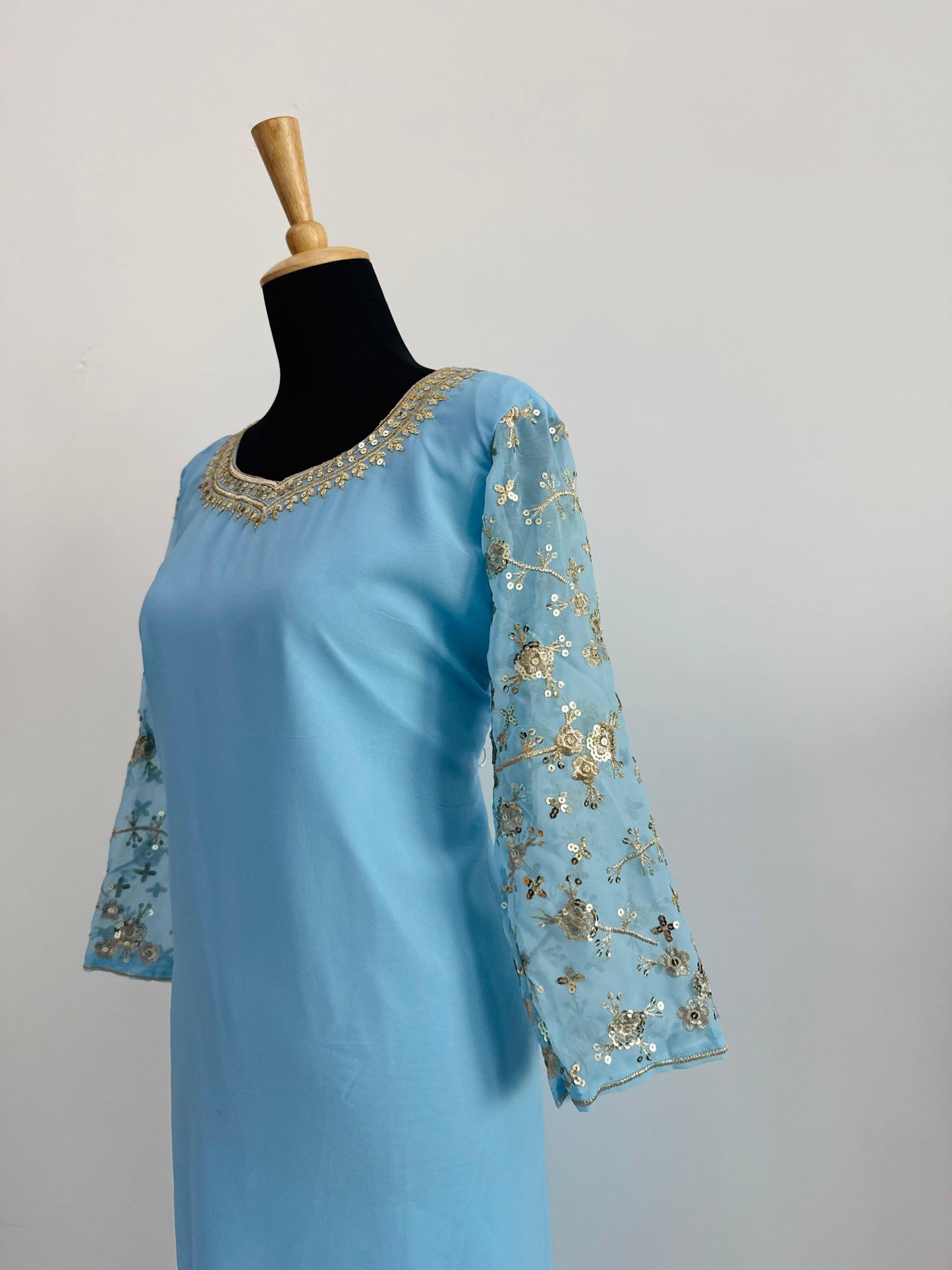 Embroidered Georgette Top, Palazzo & Dupatta
