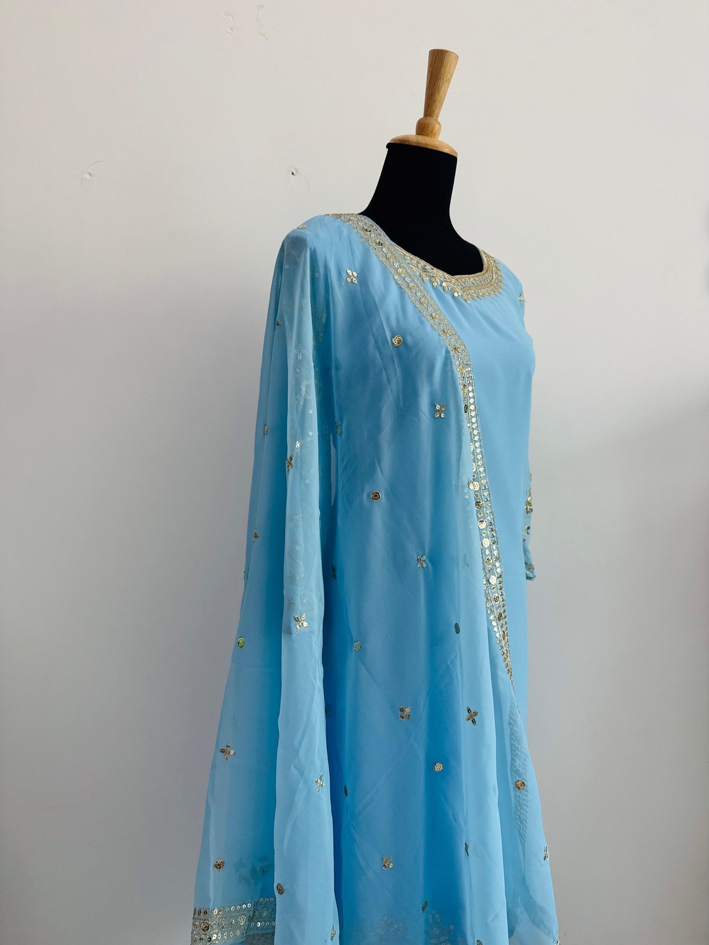 Embroidered Georgette Top, Palazzo & Dupatta