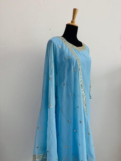 Embroidered Georgette Top, Palazzo & Dupatta