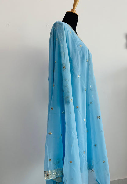 Embroidered Georgette Top, Palazzo & Dupatta