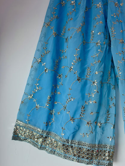 Embroidered Georgette Top, Palazzo & Dupatta