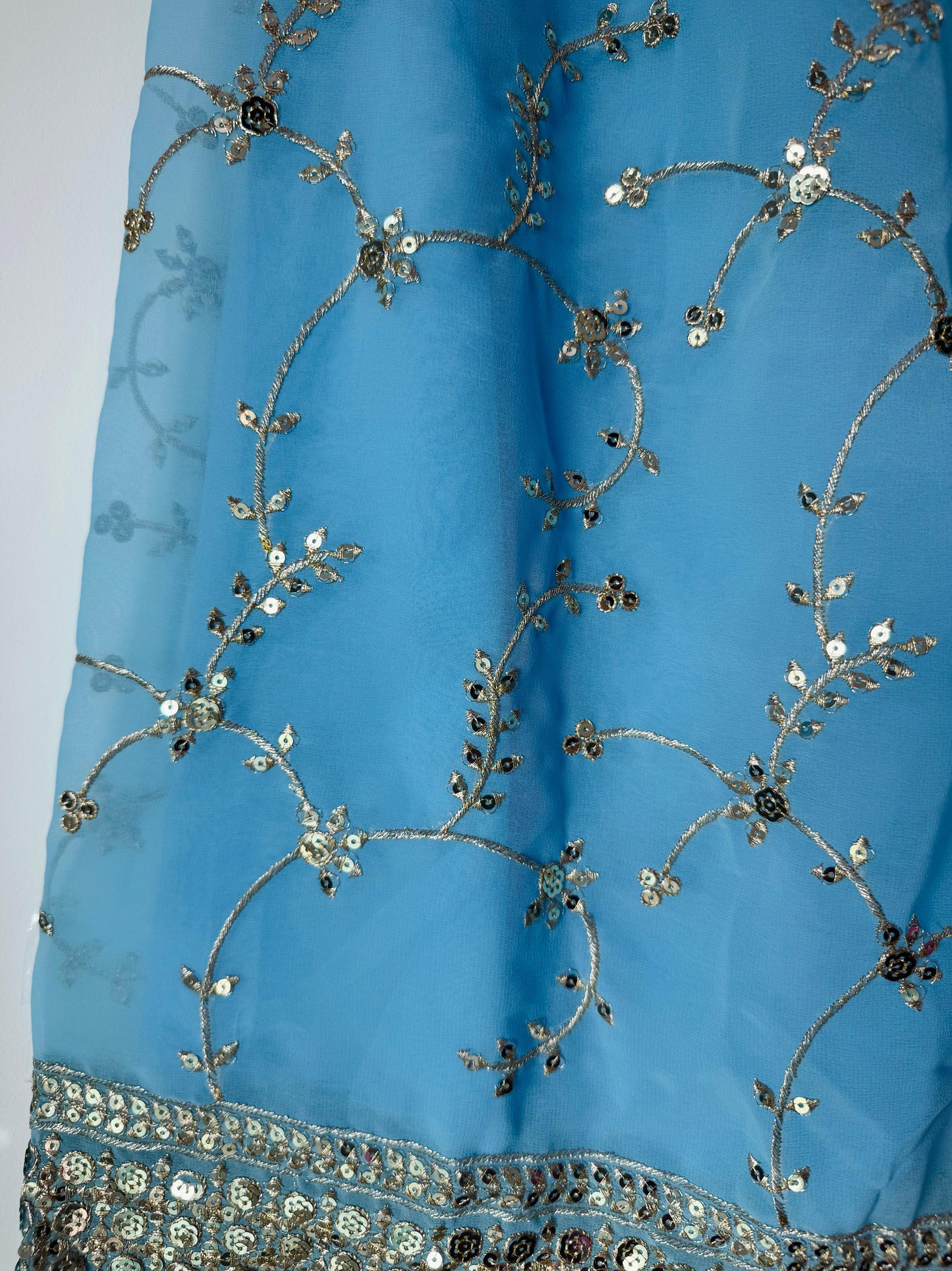 Embroidered Georgette Top, Palazzo & Dupatta