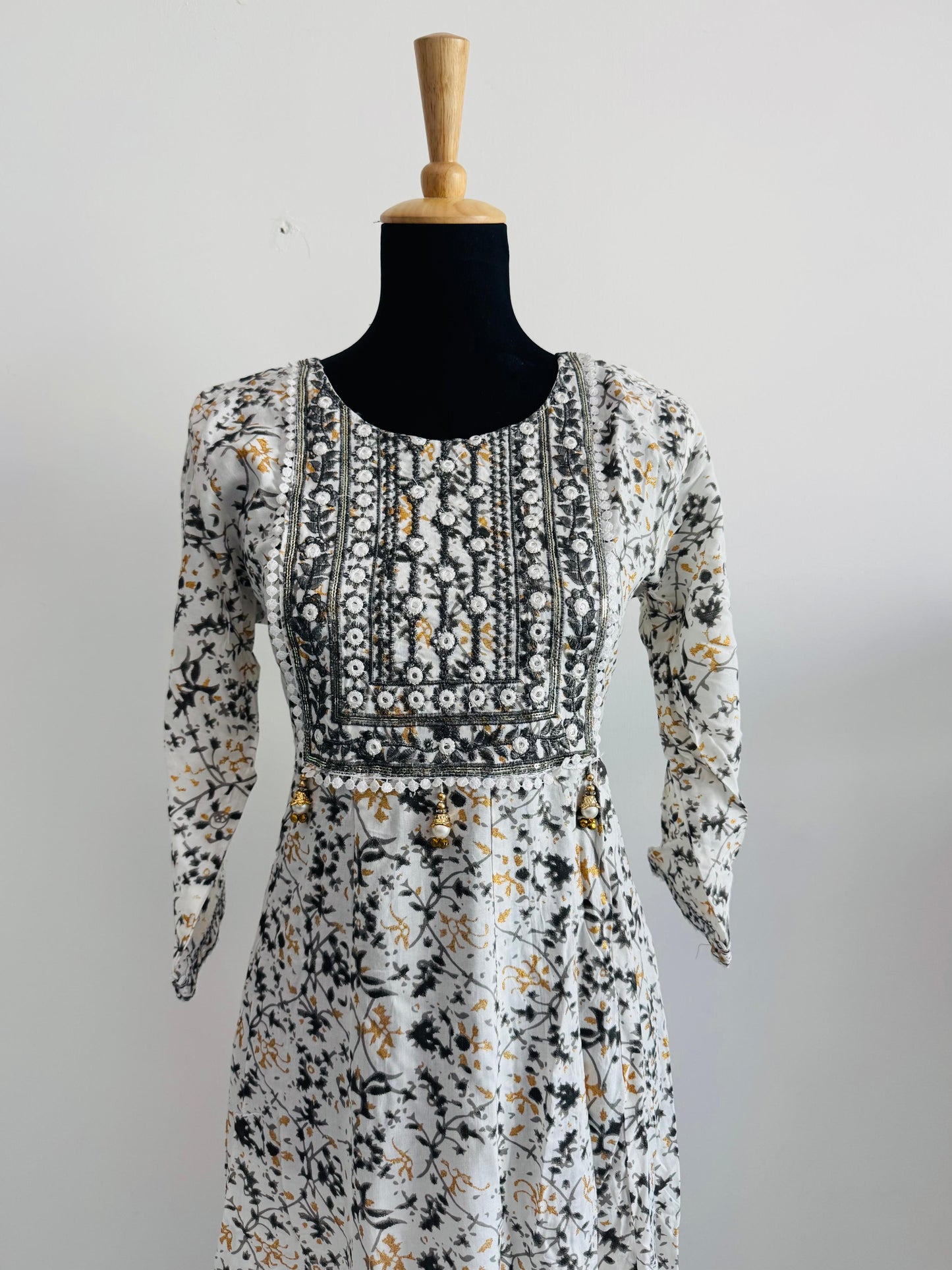 White Rayon Cotton Anarkali Suit – Delicate Jingle Detailing