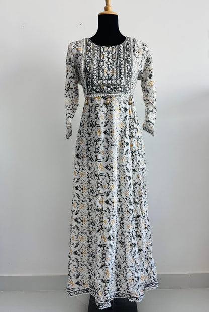 White Rayon Cotton Anarkali Suit – Delicate Jingle Detailing
