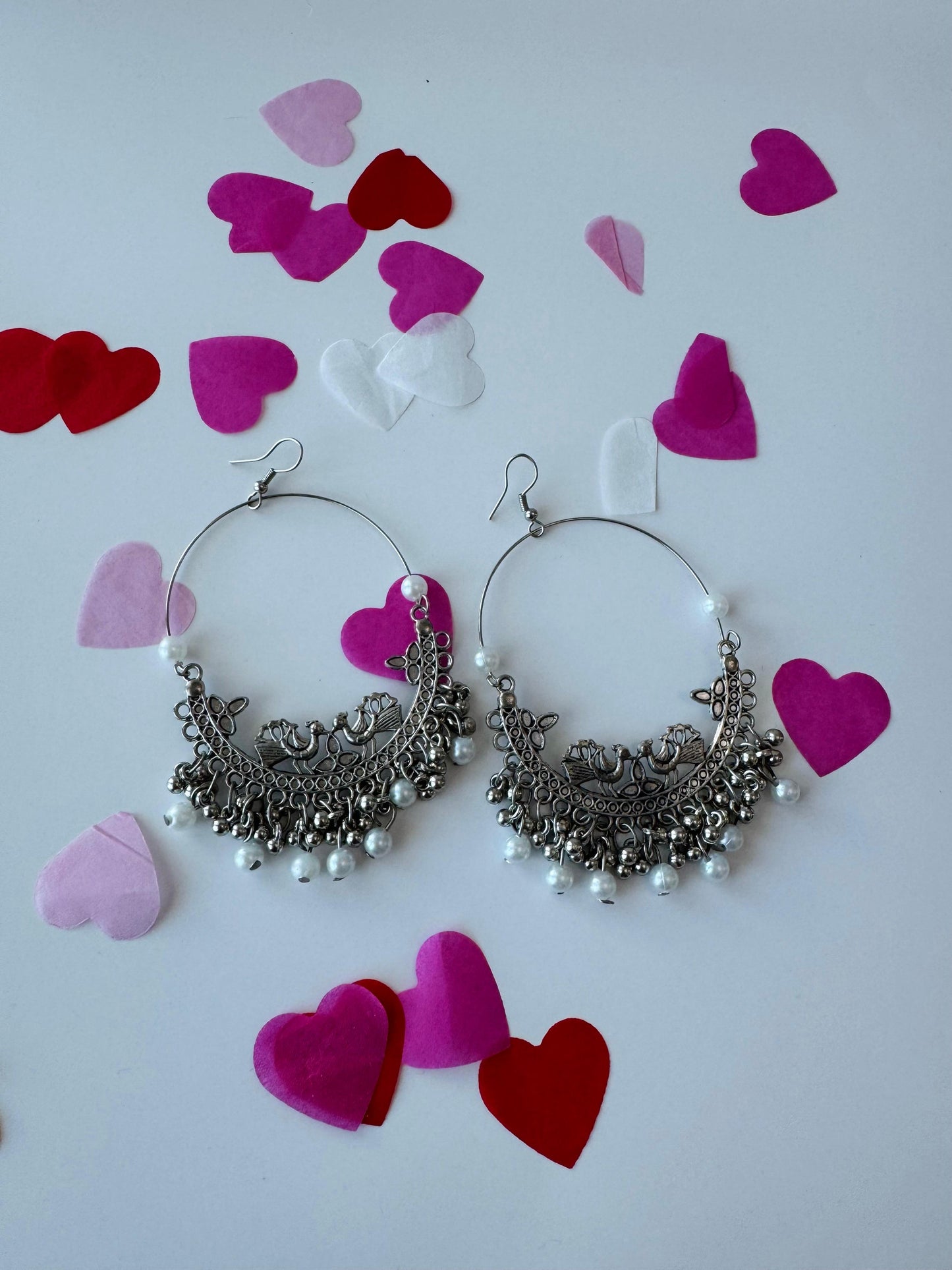 White Pearl Bali Earrings | Premium Ethnic Hoop Jewelry