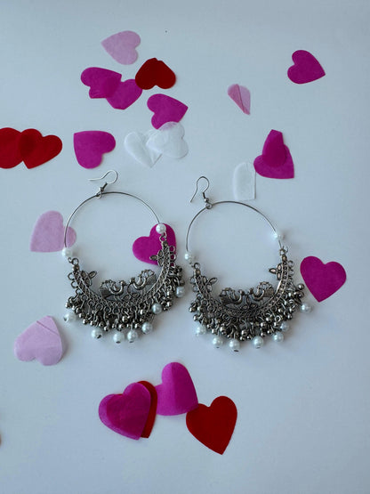 White Pearl Bali Earrings | Premium Ethnic Hoop Jewelry