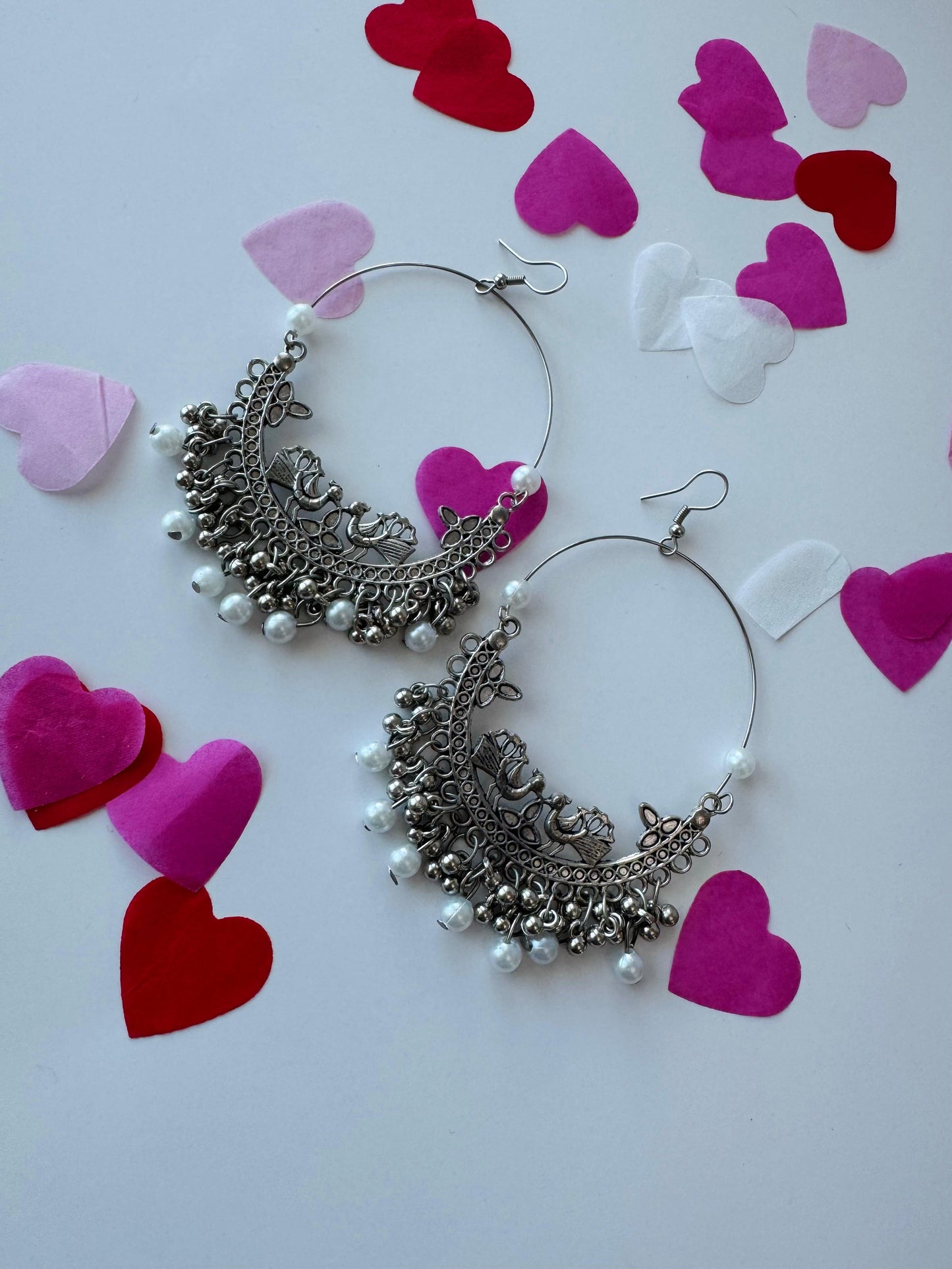 White Pearl Bali Earrings | Premium Ethnic Hoop Jewelry