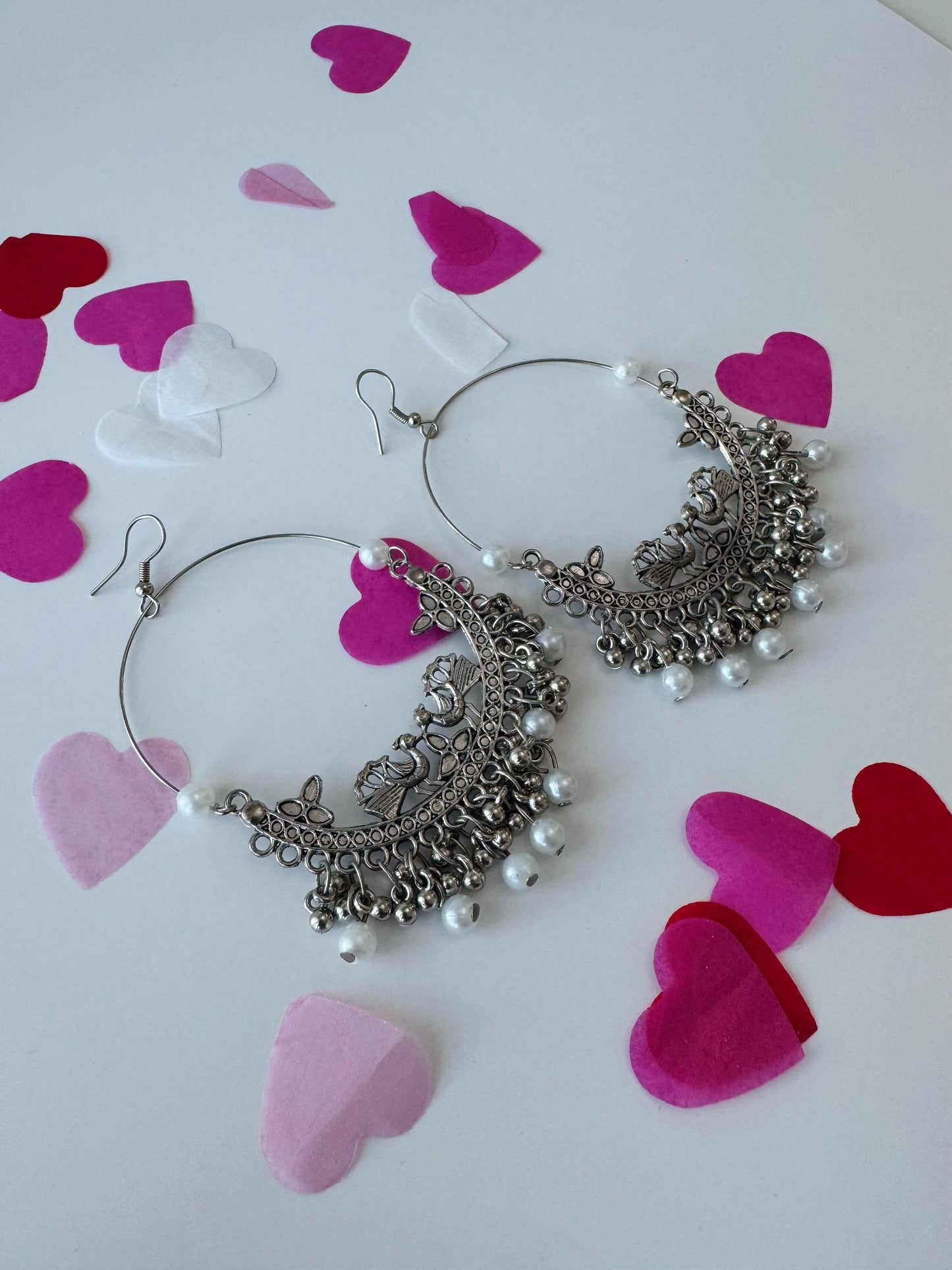 White Pearl Bali Earrings | Premium Ethnic Hoop Jewelry