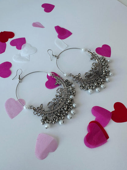 White Pearl Bali Earrings | Premium Ethnic Hoop Jewelry