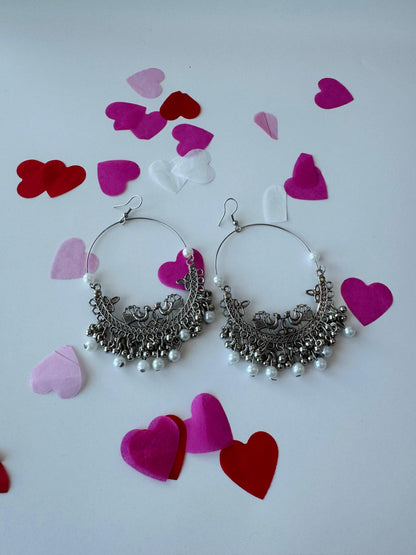 White Pearl Bali Earrings | Premium Ethnic Hoop Jewelry