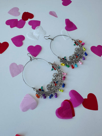 Multi-Color Pearl Bali Earrings | Premium Ethnic Hoop Jewelry