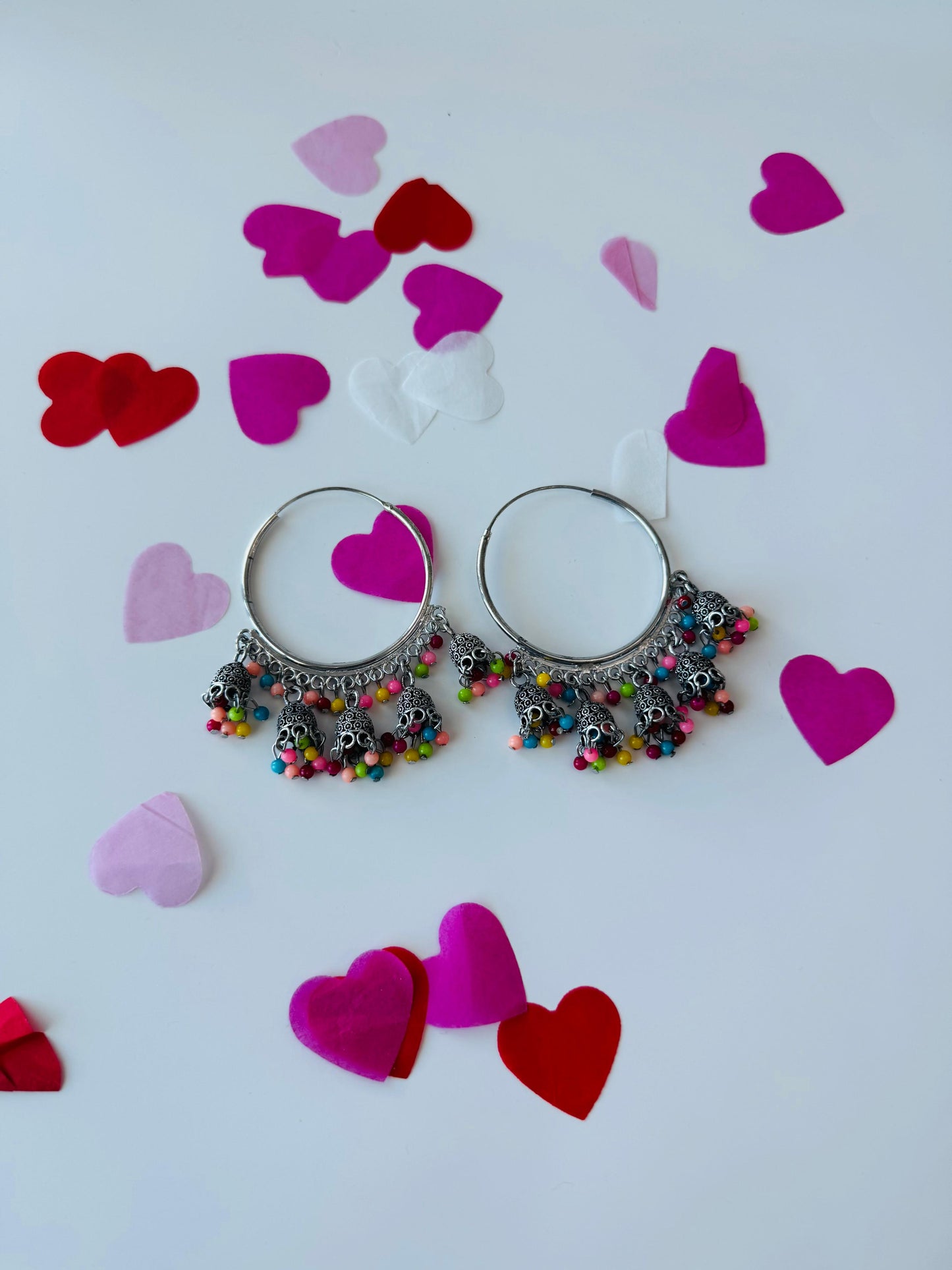 Multi-Color Pearl Jingle Bali Earrings | Premium Ethnic Hoop Jewelry