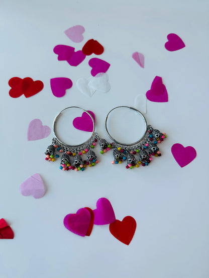 Multi-Color Pearl Jingle Bali Earrings | Premium Ethnic Hoop Jewelry