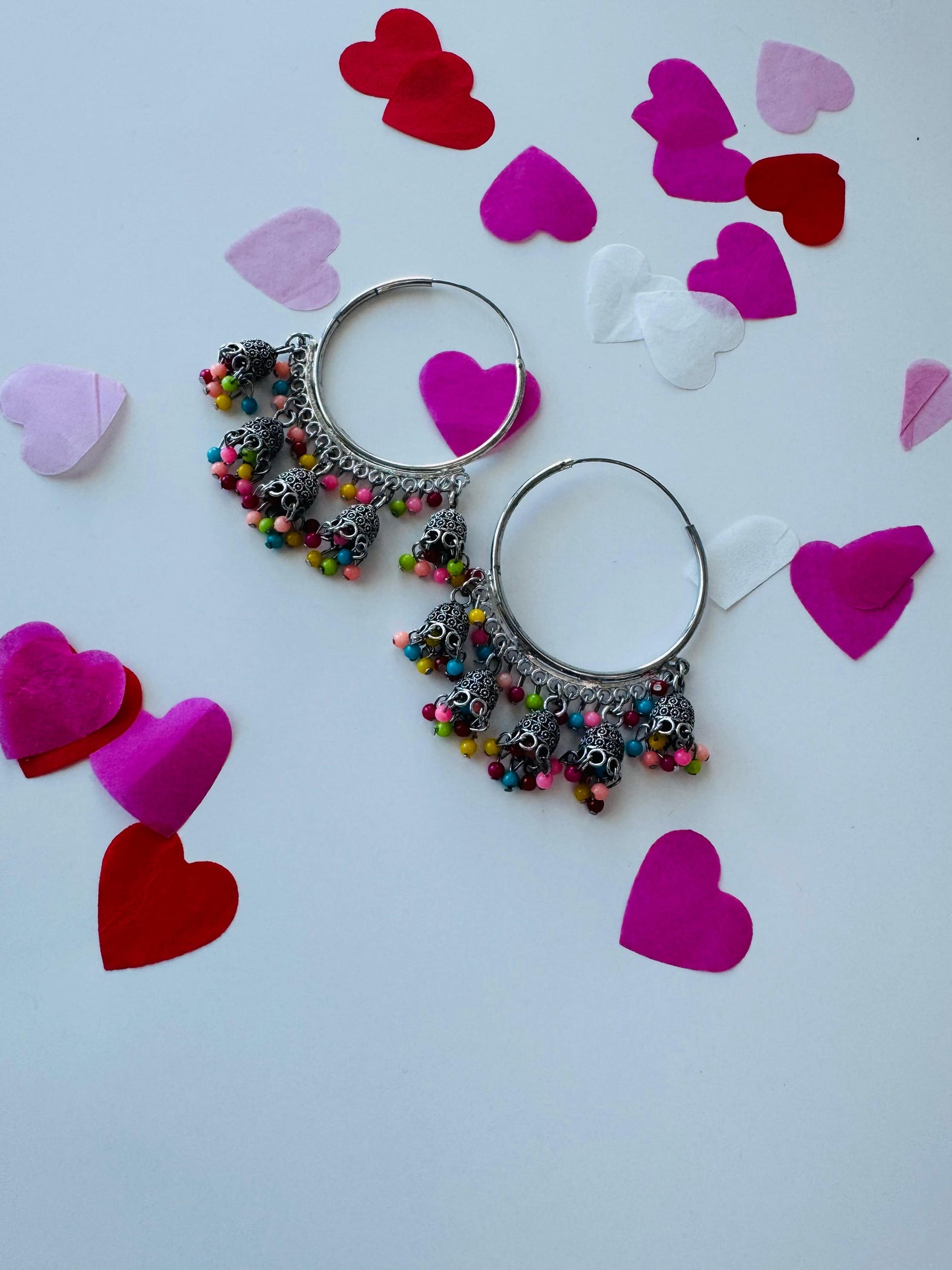 Multi-Color Pearl Jingle Bali Earrings | Premium Ethnic Hoop Jewelry