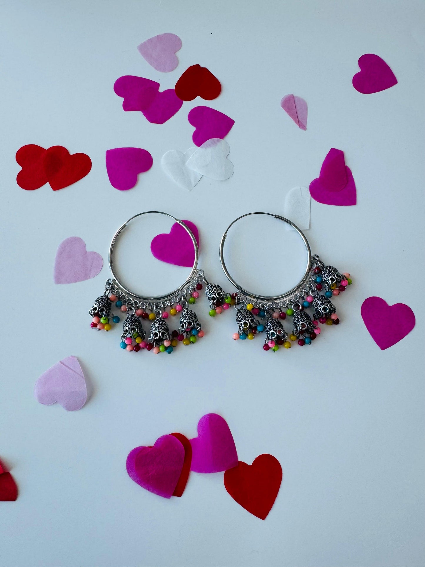 Multi-Color Pearl Jingle Bali Earrings | Premium Ethnic Hoop Jewelry