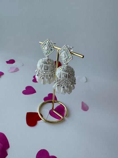 White Pearl Jhumka Earrings | Premium Ethnic Jewelry