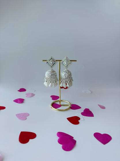 White Pearl Jhumka Earrings | Premium Ethnic Jewelry