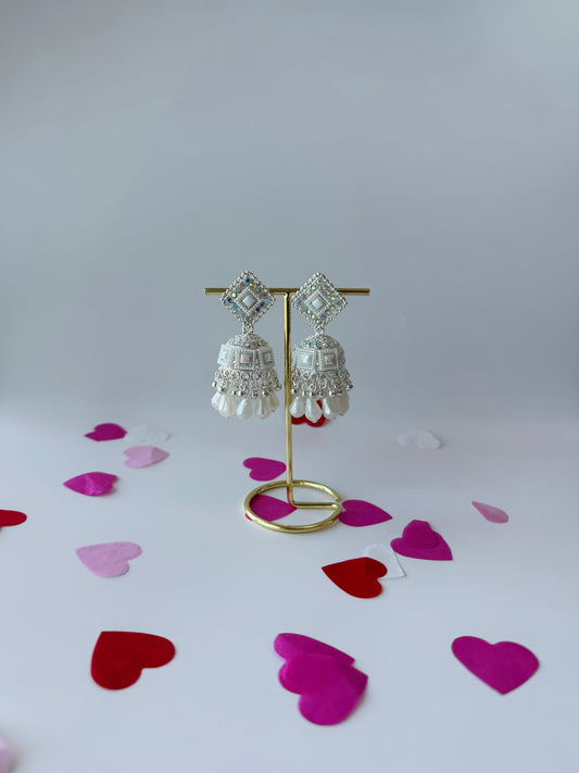 White Pearl Jhumka Earrings | Premium Ethnic Jewelry