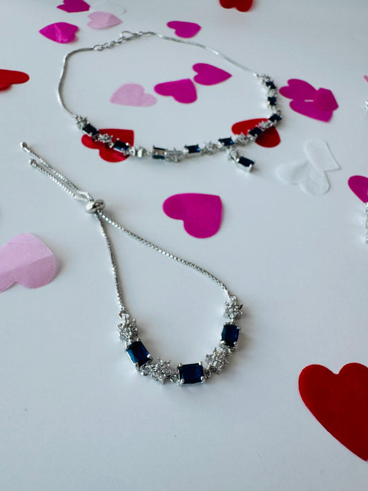 Blue Stainless Steel Emerald-Cut Stone Jewelry Set | Necklace, Earrings, Ring & Bracelet