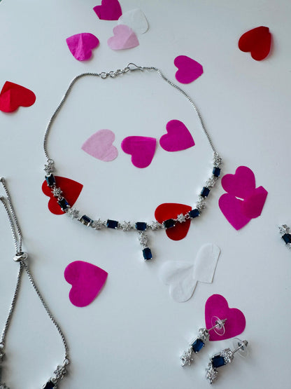 Blue Stainless Steel Emerald-Cut Stone Jewelry Set | Necklace, Earrings, Ring & Bracelet