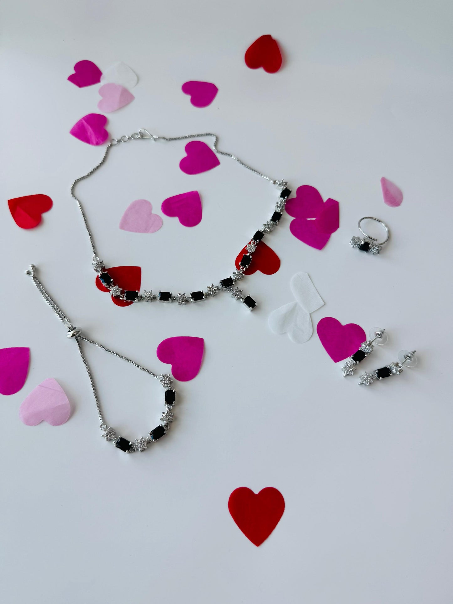 Black Stainless Steel Emerald-Cut Stone Jewelry Set | Necklace, Earrings, Ring & Bracelet