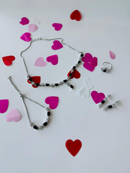 Black Stainless Steel Emerald-Cut Stone Jewelry Set | Necklace, Earrings, Ring & Bracelet